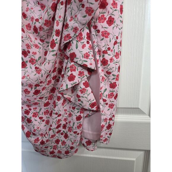 Lulus Reason For Romance Pink Floral Surplice Ruffled Midi Dress, Size Small - Picture 8 of 14